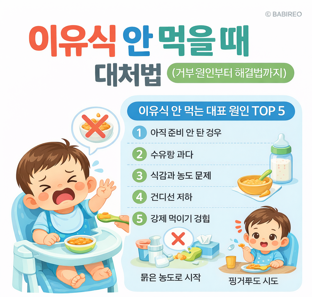 이유식 안 먹을 때 대처 방법 인포그래픽
