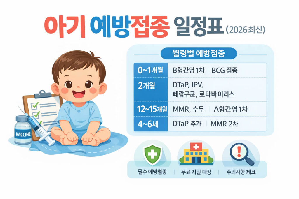 아기 예방접종 일정 월령별 정리 인포그래픽

